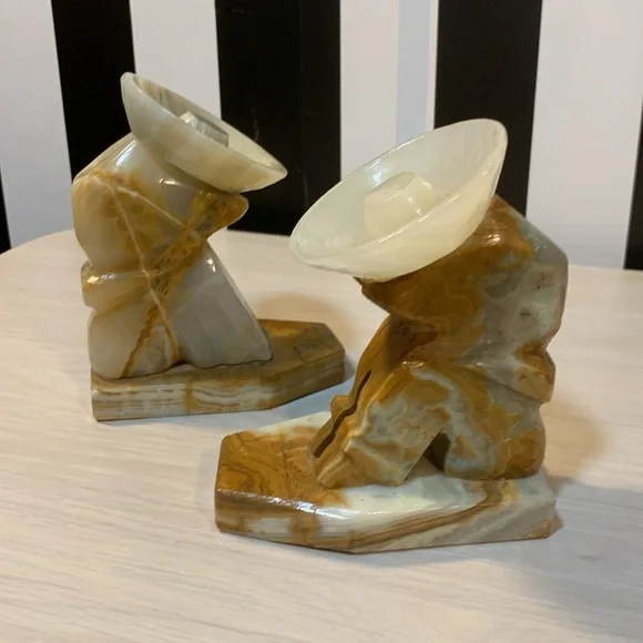 Solid Carved Stone/Rock Sleeping Man in Sombrero Book Ends Vintage Home Decor - Picture 17 of 17